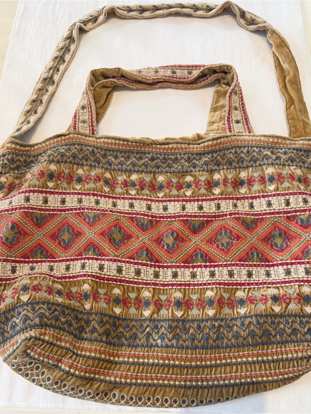 Johnny Was Gold Embroidered Hobo with Red & Blue Accents